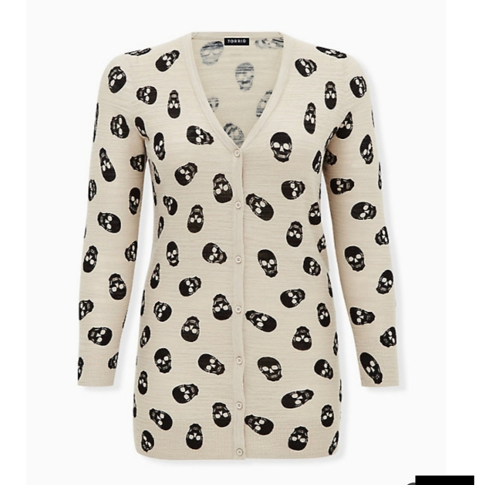 🆕 2X BEIGE & BLACK SKULL SLUB BOYFRIEND CARDIGAN💀